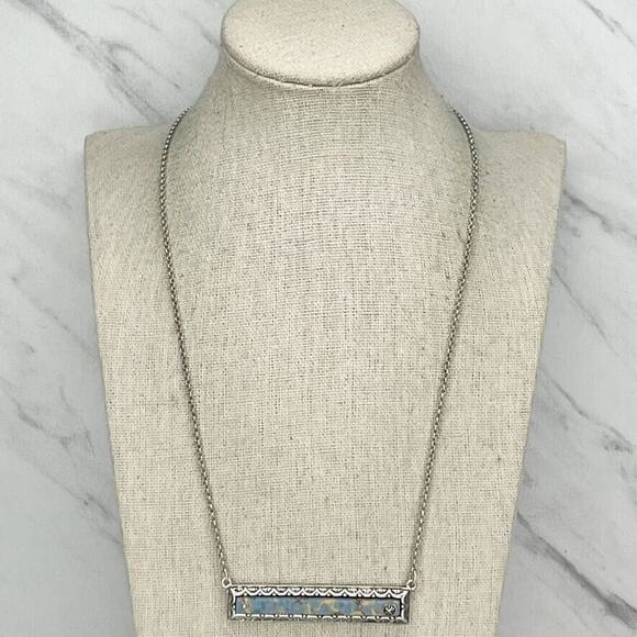 Chicos Silver Tone Chain Blue Bar Pendant Double Clasp Layering Necklace 20" ✨ - Picture 1 of 12